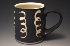 cylindrical steel grey mug with helical motif