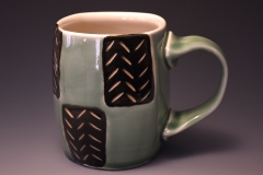 pseudo-cube celadon mug with  checkered herringbone pattern