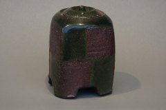 small checkered box: made from local clay (NC), Willie Helix glaze, wood fired