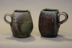 Pseudo-cubic demitasse cups:  thrown and then altered, Willie Helix glaze, wood fired.