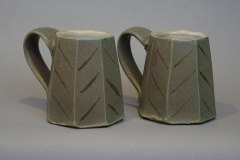 Herringbone mugs: faceted mugs with oxidation fired stoneware.